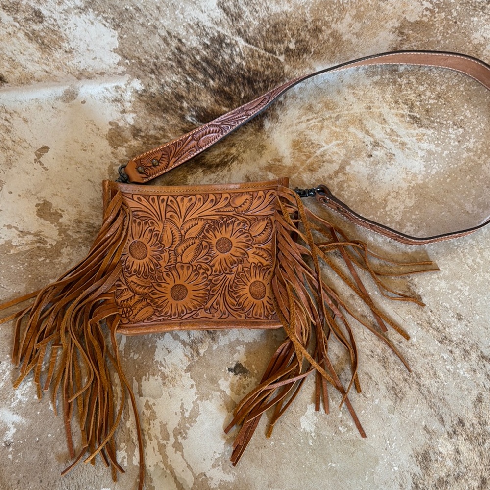 Handcrafted Brown Leather Fringe Bag